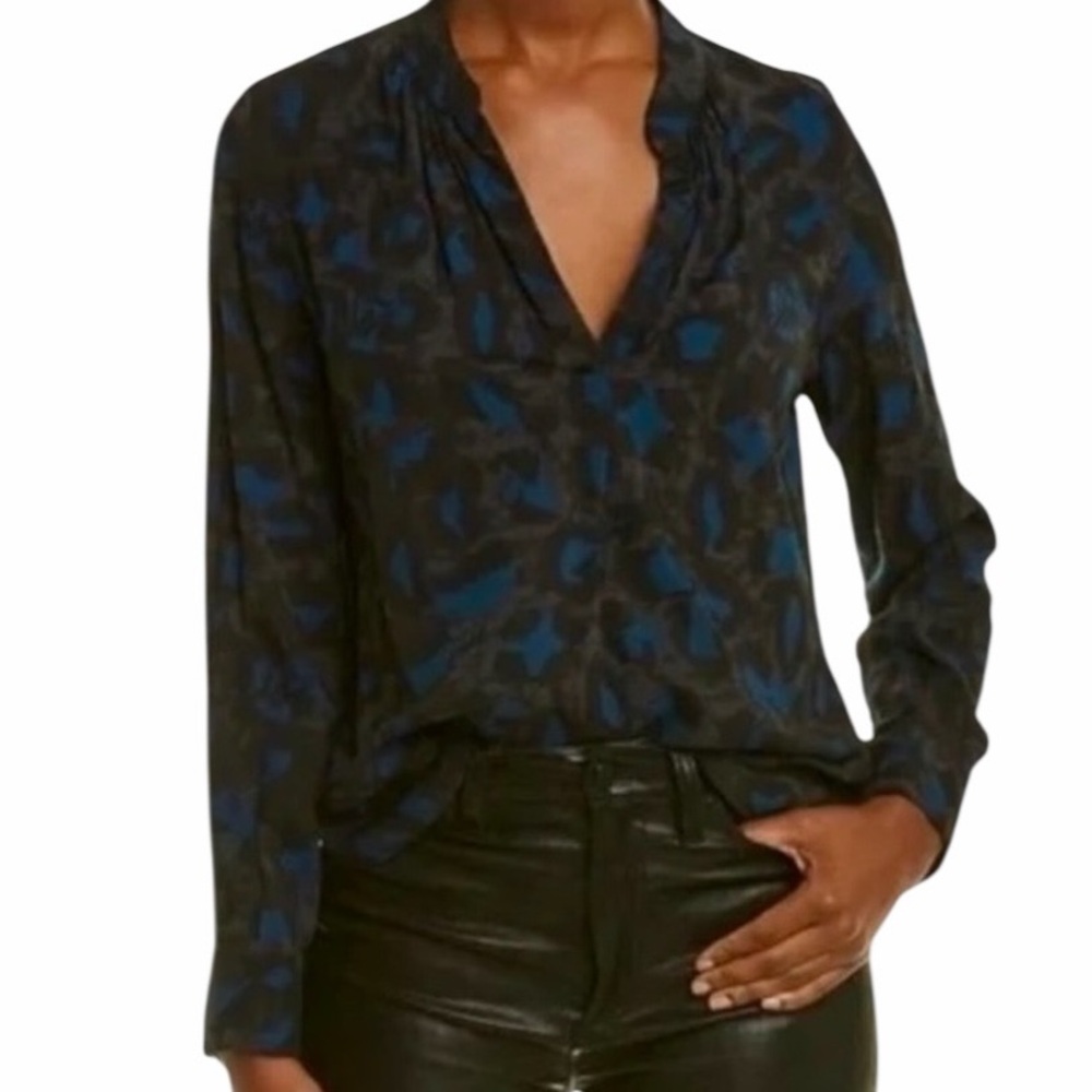 Zadig & Voltaire Blue/BlackGrey Leopard Pattern Tink Top XS